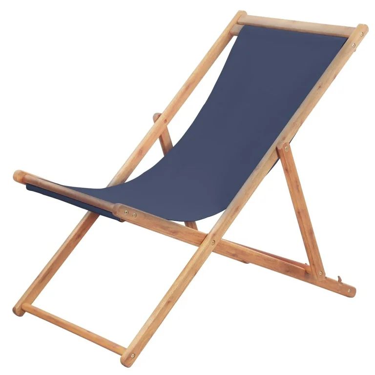 Stop Now-Folding Beach Chair, Fabric and Wooden Frame Blue Outdoor Seat Lounge | Walmart (US)