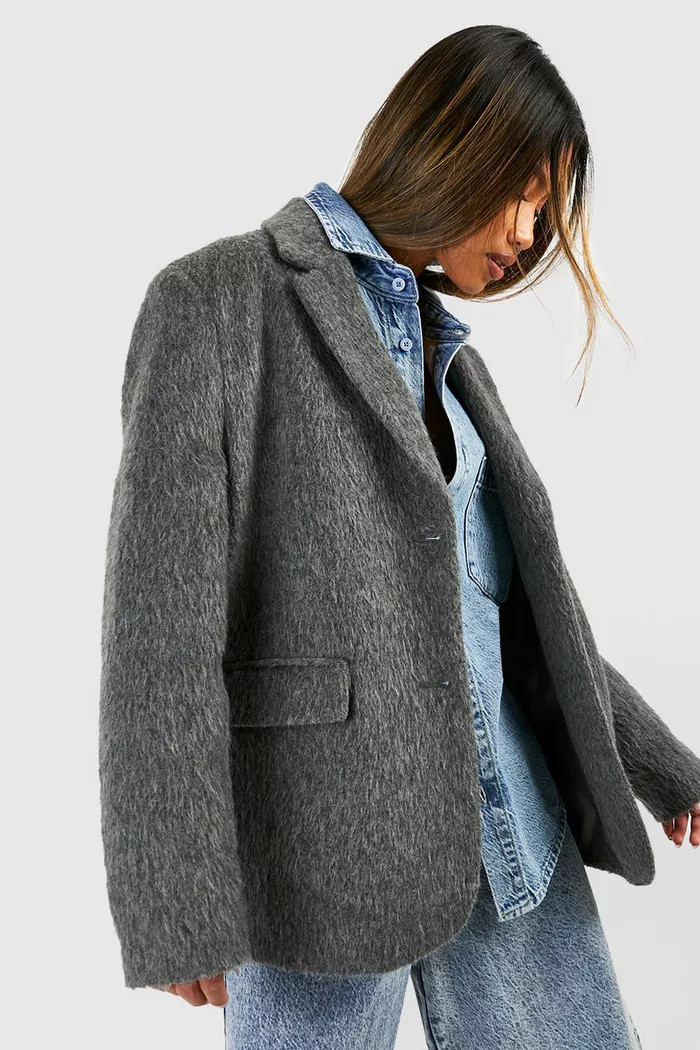 Oversized Textured Wool Blazer | Boohoo.com (UK & IE)