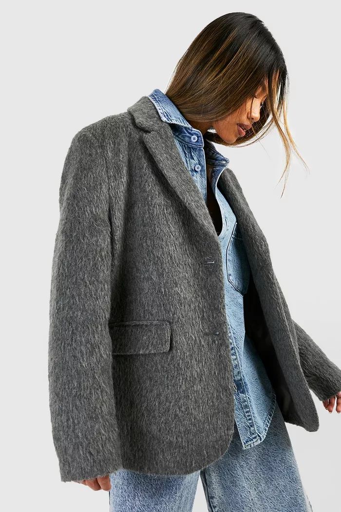 Oversized Textured Wool Blazer | boohoo (US & Canada)