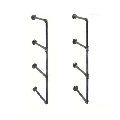 2Pc (44" Tall,12" Deep) Industrial Wall Mount Iron Pipe Shelf Shelves Shelving Bracket Black Bookshelf DIY Storage Offcie Room Kitchen (2 Pcs 4Tier Ha | Wayfair North America