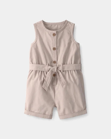 Baby Girl Canvas Sleeveless Romper - Khaki | Carter's Inc