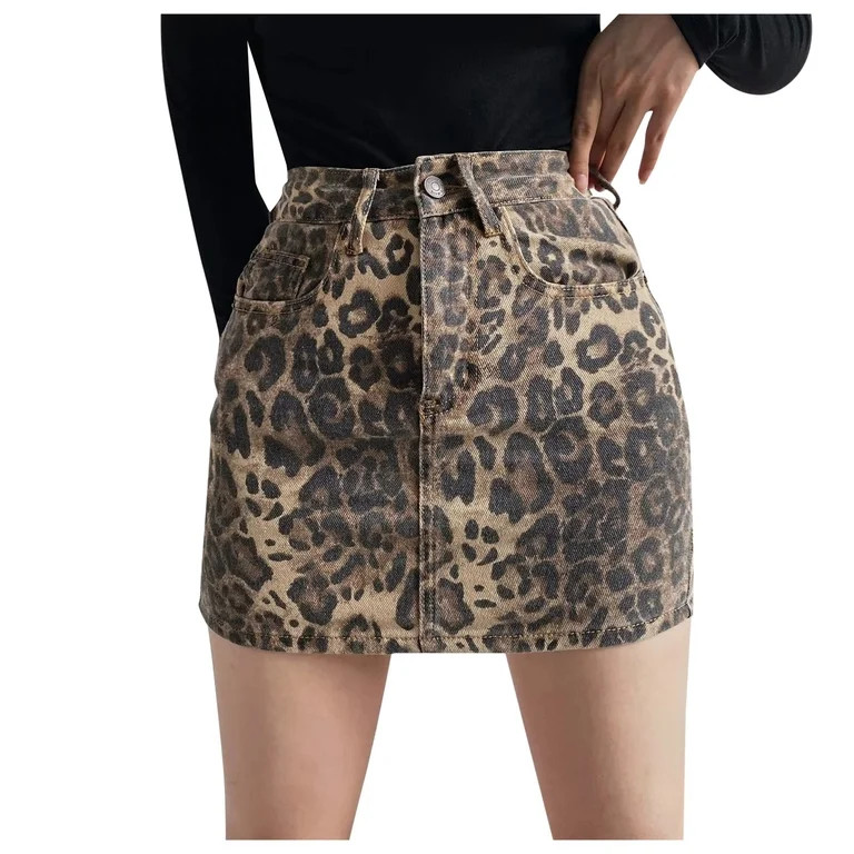 Trendfront Womens Leopard Print Mini Skirt High Waisted Button Front Cheetah Print Accent Front P... | Walmart (US)