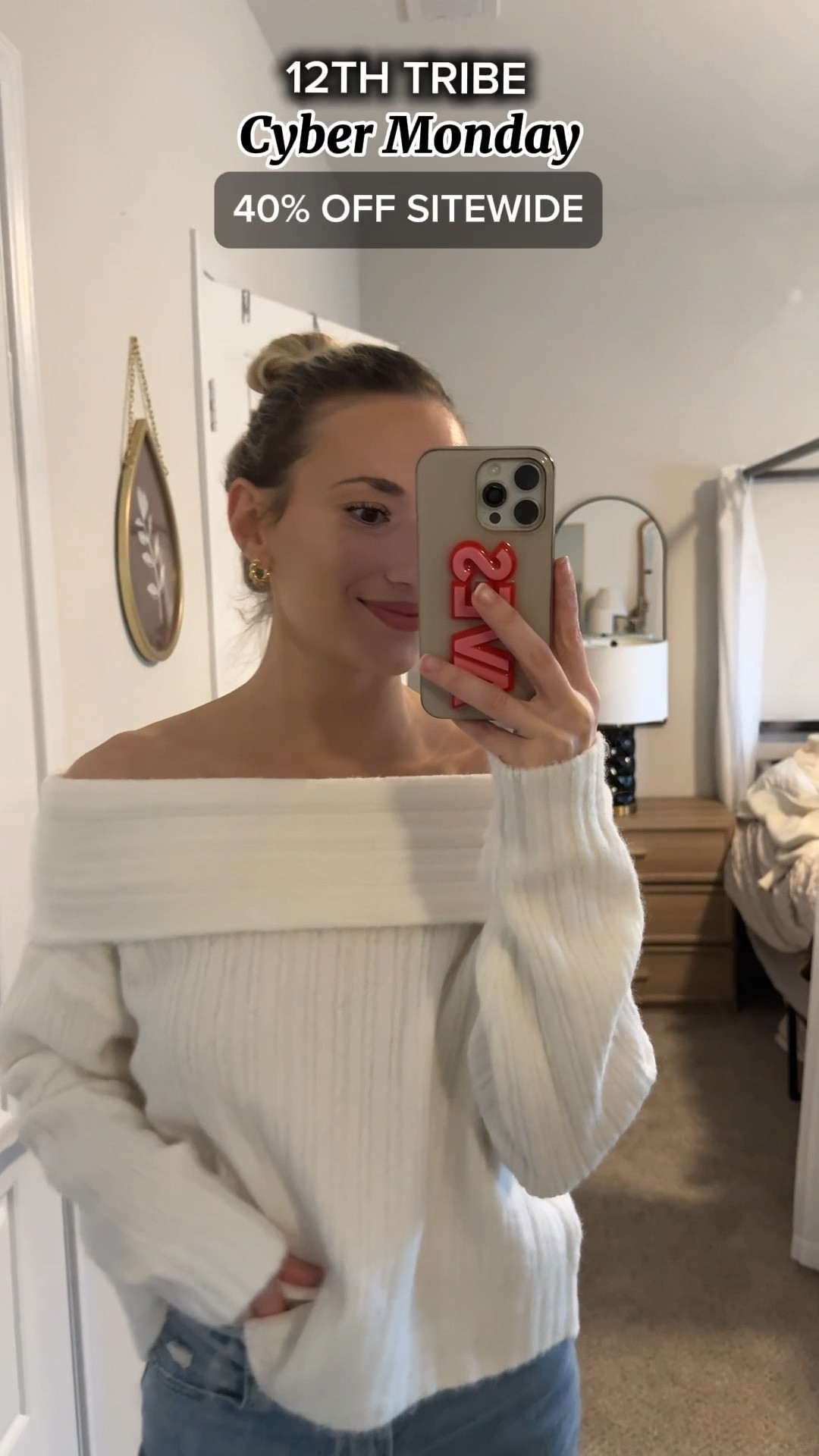 12TH TRIBE IVORY SWEATER — 40% OFF SITEWIDE FOR CYBER MONDAY ‼️ their biggest sale of the year! 

Wearing size S in this sweater. 
#sponsored #12thtribe #winteroutfit #holidayoutfit #holidaysweater 

#LTKootd #LTKSaleAlert #LTKCyberWeek
