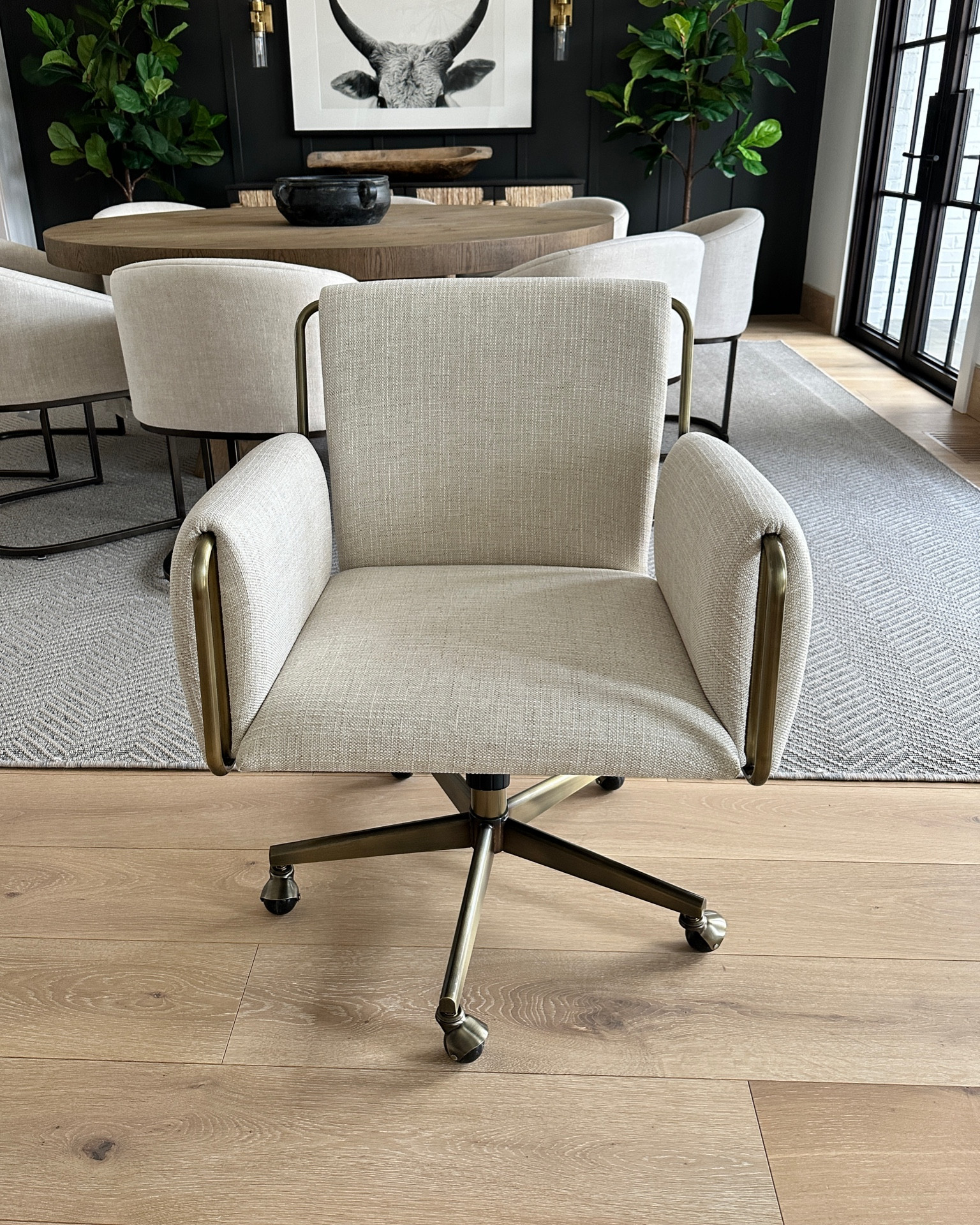 Caterina Natural Upholstered Office Chair with Brass Base +