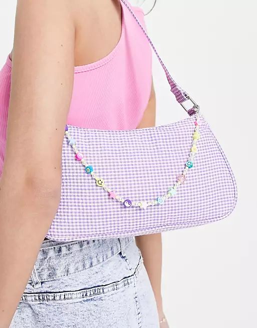 Skinnydip quilted lilac shoulder bag with beaded chain | ASOS (Global)