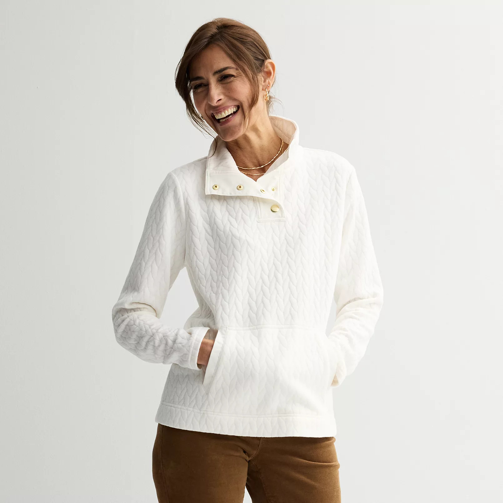 Women's Croft & Barrow® Quilted Mixed Media Pullover Top | Kohl's