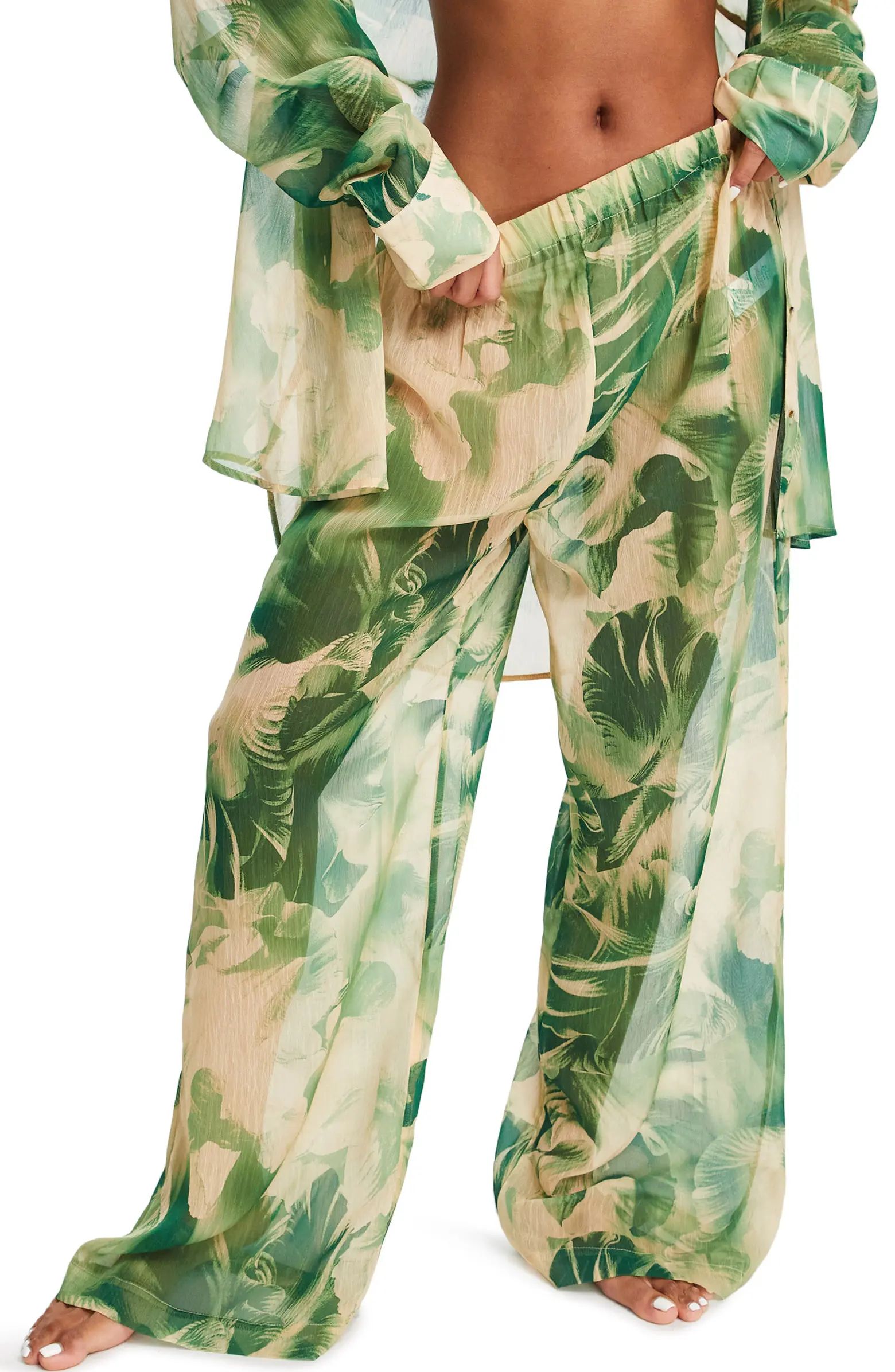 Topshop Palm Print Chiffon Cover-Up Pants | Nordstrom | Nordstrom