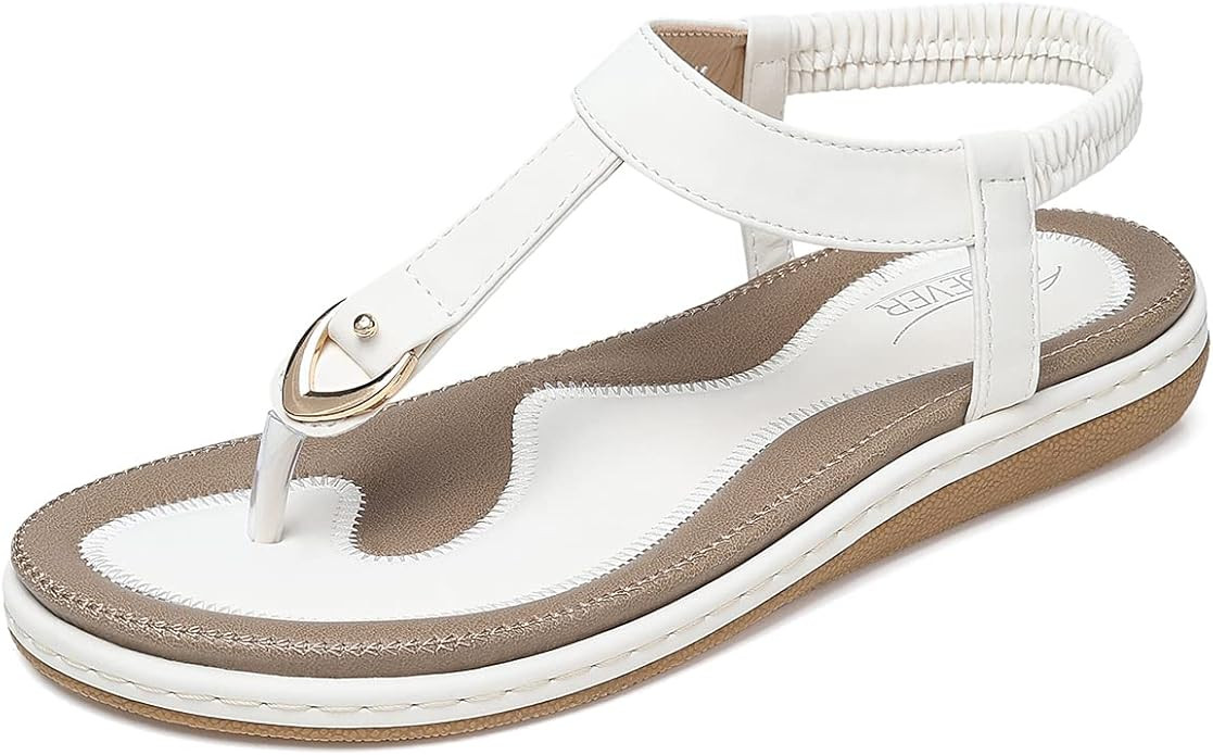 SHIBEVER Womens Sandals Summer Flat: Dressy Casual Flats Sandals - T-Strap Flip Flop Thong Sandal... | Amazon (US)