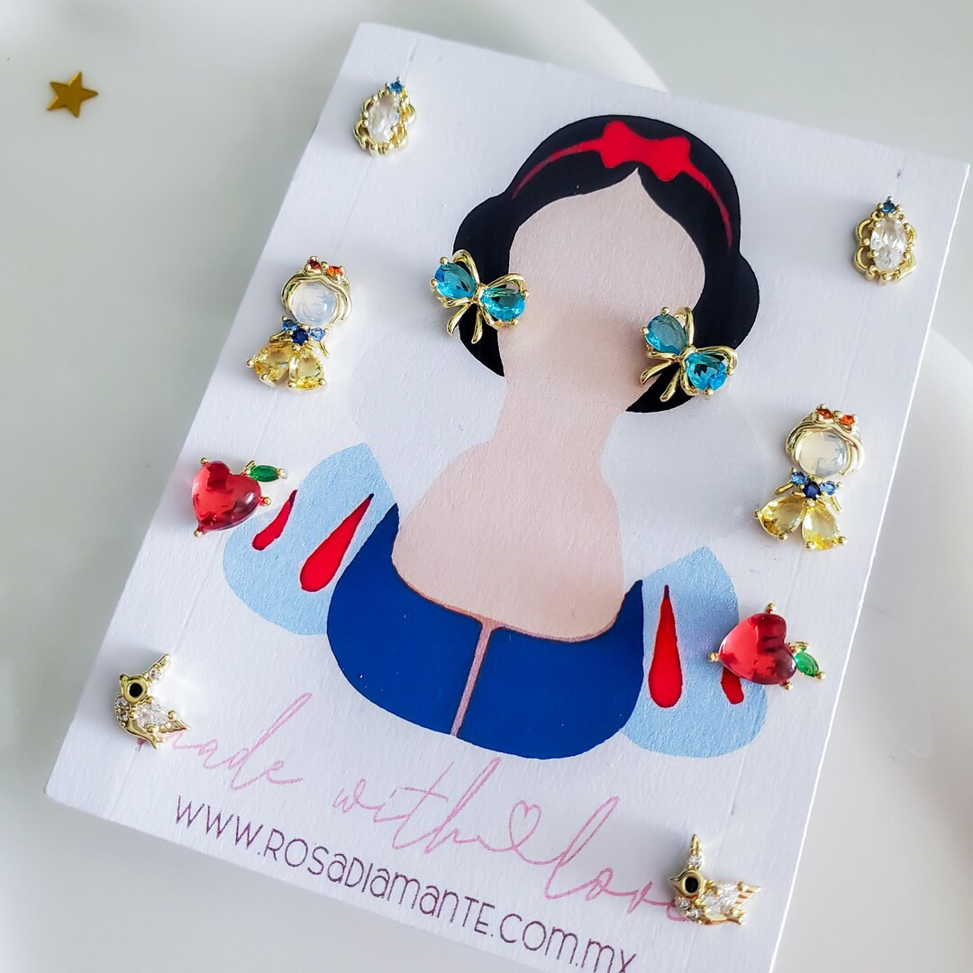 Snow White Stud Earrings| Disney Princess Earrings| Tiny 18K Gold Plated Stud Earrings With Zirco... | Etsy (US)