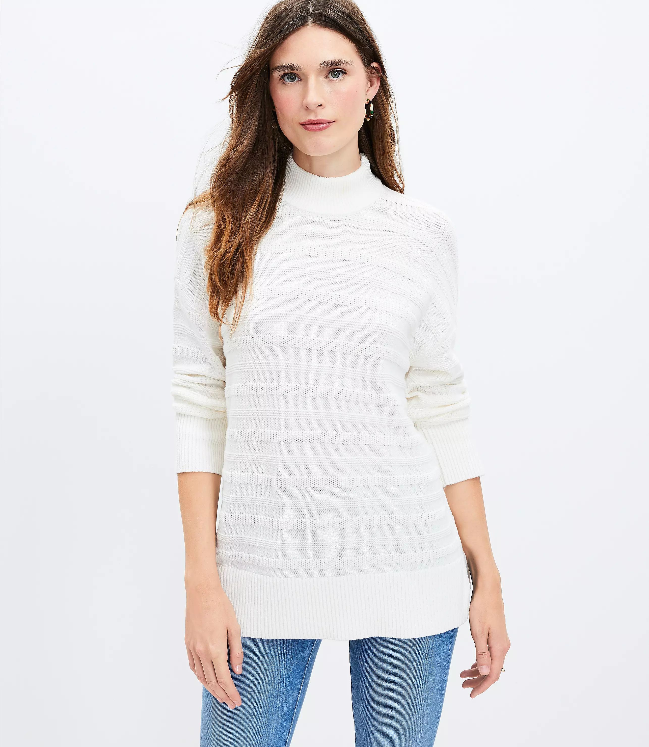 Textured Stripe Mock Neck Tunic Sweater | LOFT