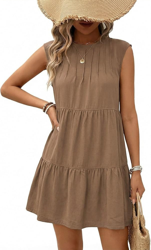 Acelitt Women's Summer Dresses 2026 Beach Casual Deep V Neck Loose Sundress Short Sleeve Mini Dre... | Amazon (US)