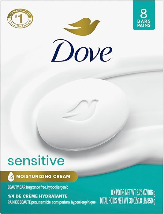 Dove Beauty Bar Soap Sensitive, 8 Bars for Sensitive Skin, Fragrance Free and Hypoallergenic 3.75... | Amazon (US)