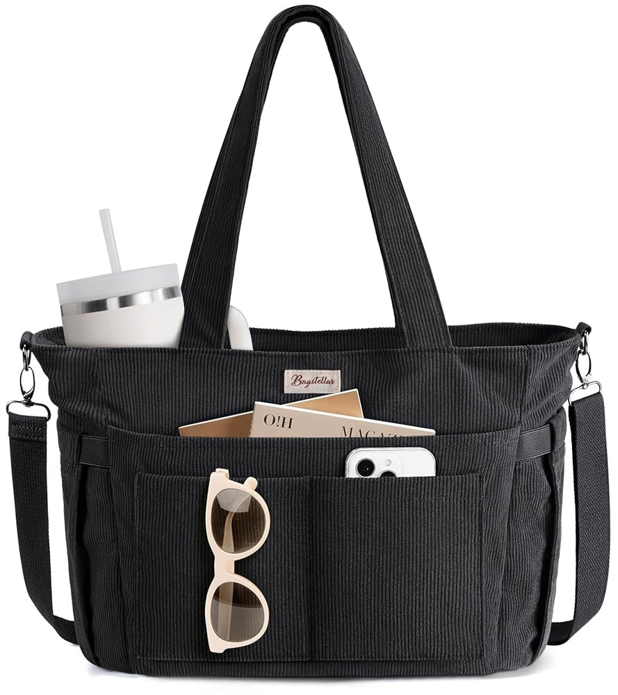 Corduroy Tote Bag for Women, 17 Pockets Lightweight Crossbody Bible Teacher Nurse Shoulder Bag fo... | Amazon (US)