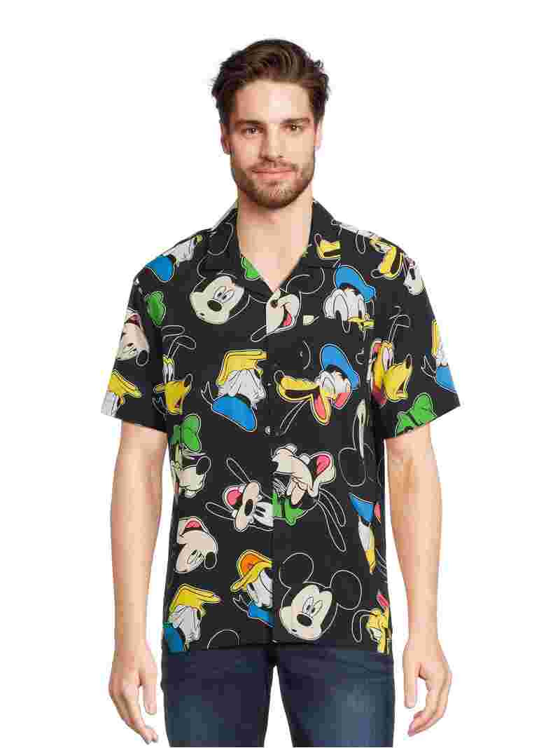 Disney Men’s and Big Men’s Mickey Mouse Friends Graphic Button Up Shirt with Short Sleeves, S... | Walmart (US)