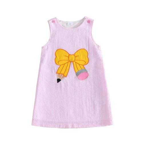 Rourufy Toddler Girls Back to School Outfit First Day of Preschool Kindergarten Sleeveless Tank Dress Bow Pencil Dresses (E Bow Pencil Pink, 4-5 Years) | Amazon (US)
