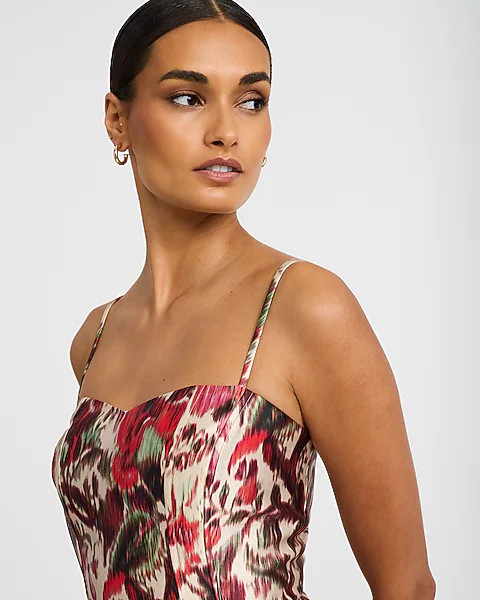Satin Printed Sweetheart Drop Waist Mini Dress With Pockets | Express