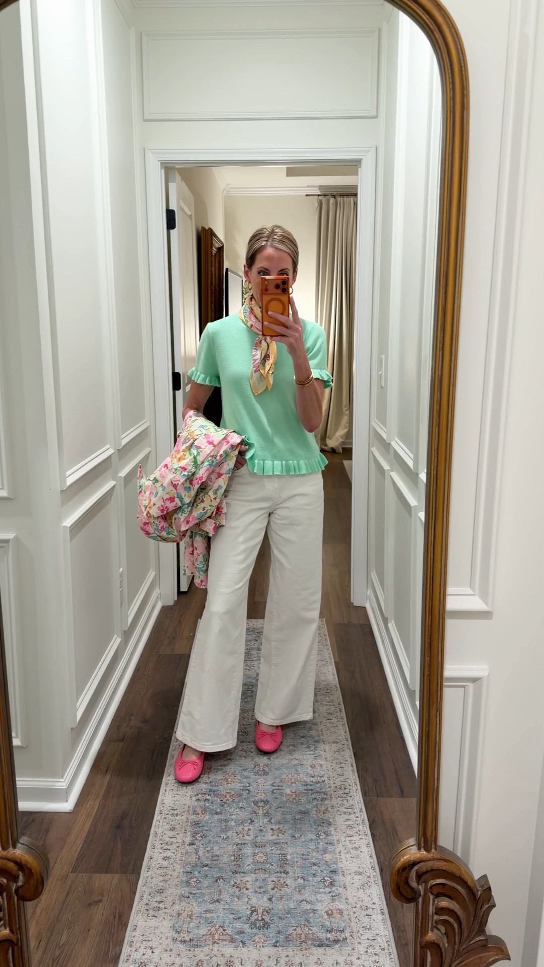 Today’s OOTD is all about restocks!! bright green top from Walmart restocked wearing a size small. White jeans, Walmart size 0 Walmart flats TTS  

#LTKMothersDay #LTKgrwm #LTKootd