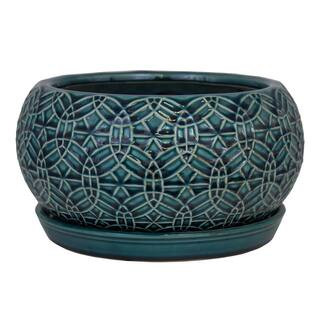 10 in. Dia Blue Rivage Ceramic Bowl Planter | The Home Depot