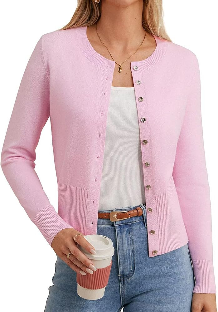 GRACE KARIN Women's Lightweight Fall Cardigan, Long Sleeve Knit Crop Sweater Trendy, Button Open ... | Amazon (US)