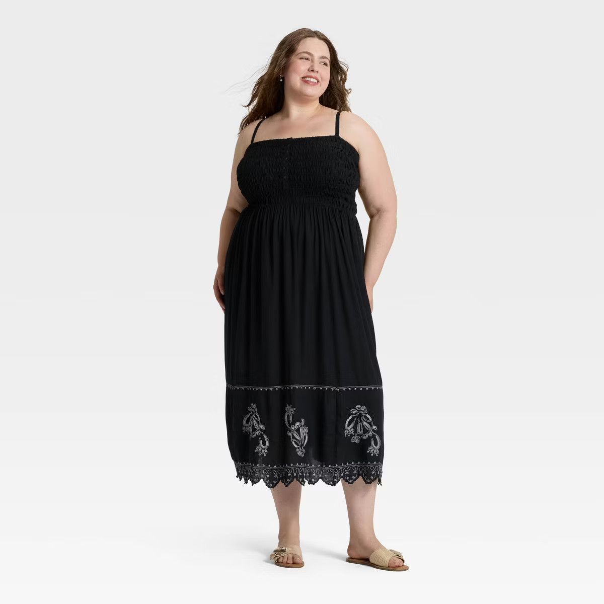 Women's Button-Front Smocked Maxi Sundress - Universal Thread™ Black | Target