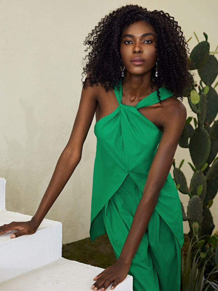 SHEIN Split Hem Halter Tank Top | SHEIN