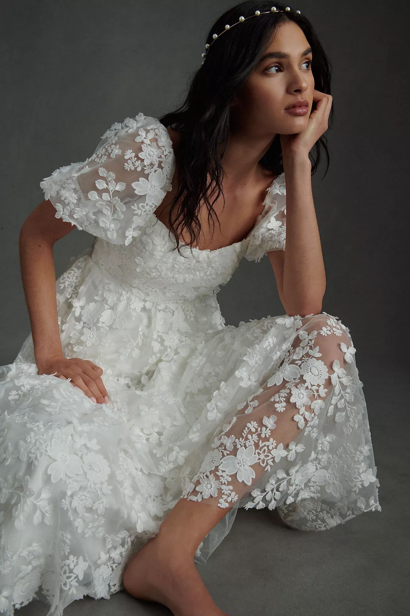 Willowby by Watters Lilia Puff-Sleeve Lace Empire Wedding Gown | Anthropologie (US)