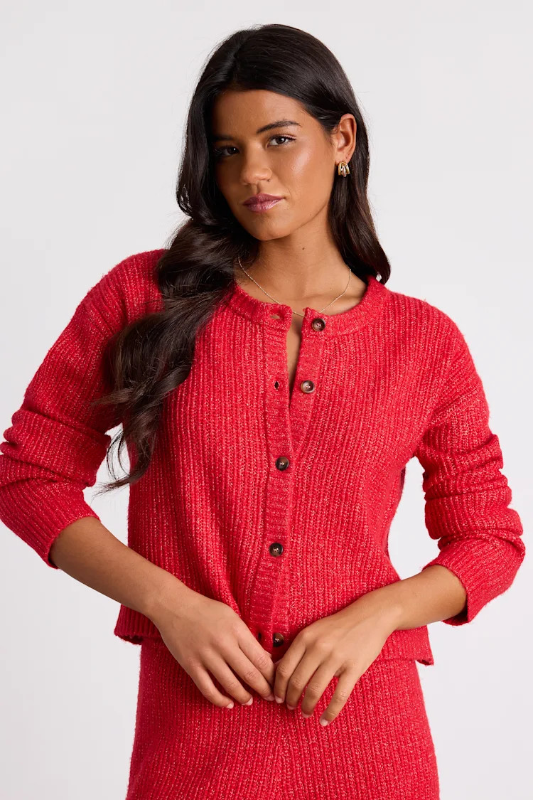 Carvalho Red Button-Front Cardigan Sweater | Lulus