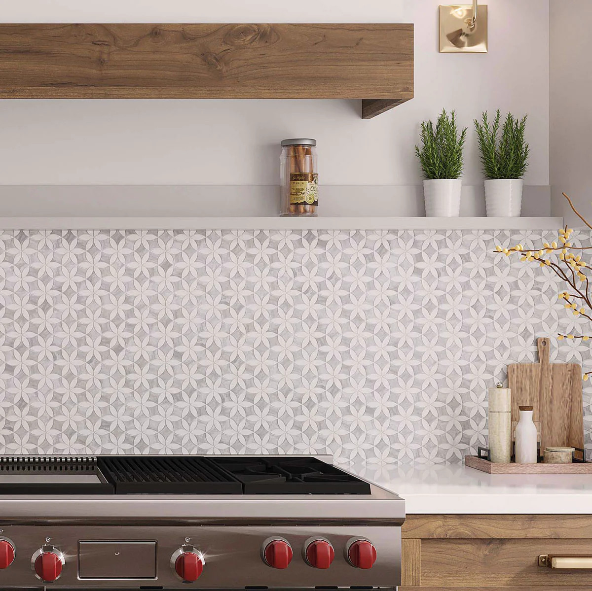 Roman Flower Bardiglio & Carrara Marble Mosaic Tile | Tile Club