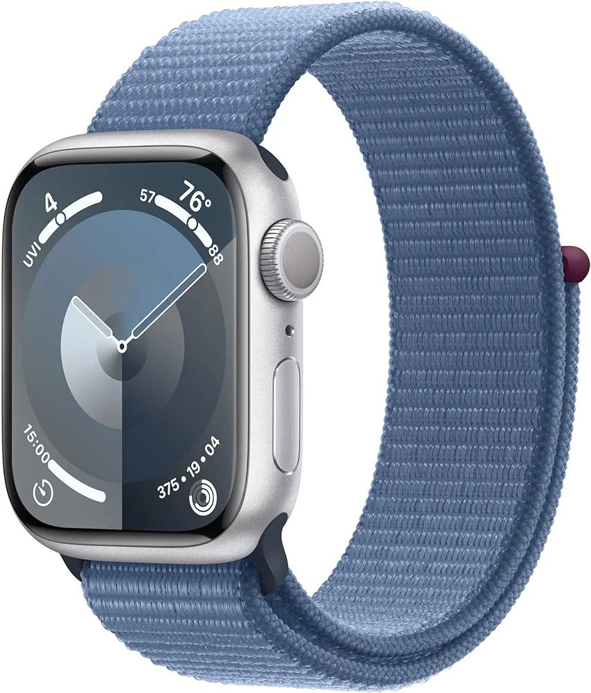 Apple Watch Series 9 [GPS 41mm] Smartwatch with Silver Aluminum Case with Winter Blue Sport Loop.... | Amazon (US)