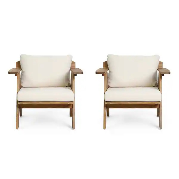 Arcola Outdoor Acacia Wood Club Chairs with Cushions (Set 2) by Christopher Knight Home | Bed Bath & Beyond