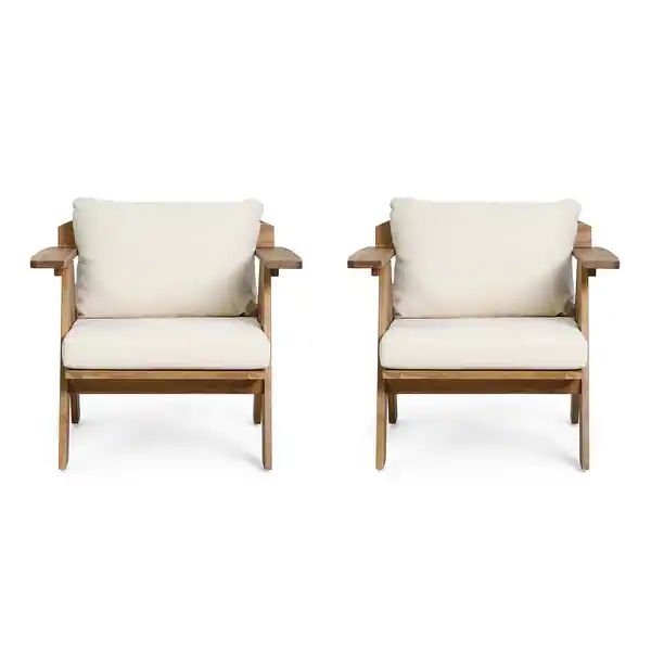 Arcola Outdoor Acacia Wood Club Chairs with Cushions (Set 2) by Christopher Knight Home | Bed Bath & Beyond
