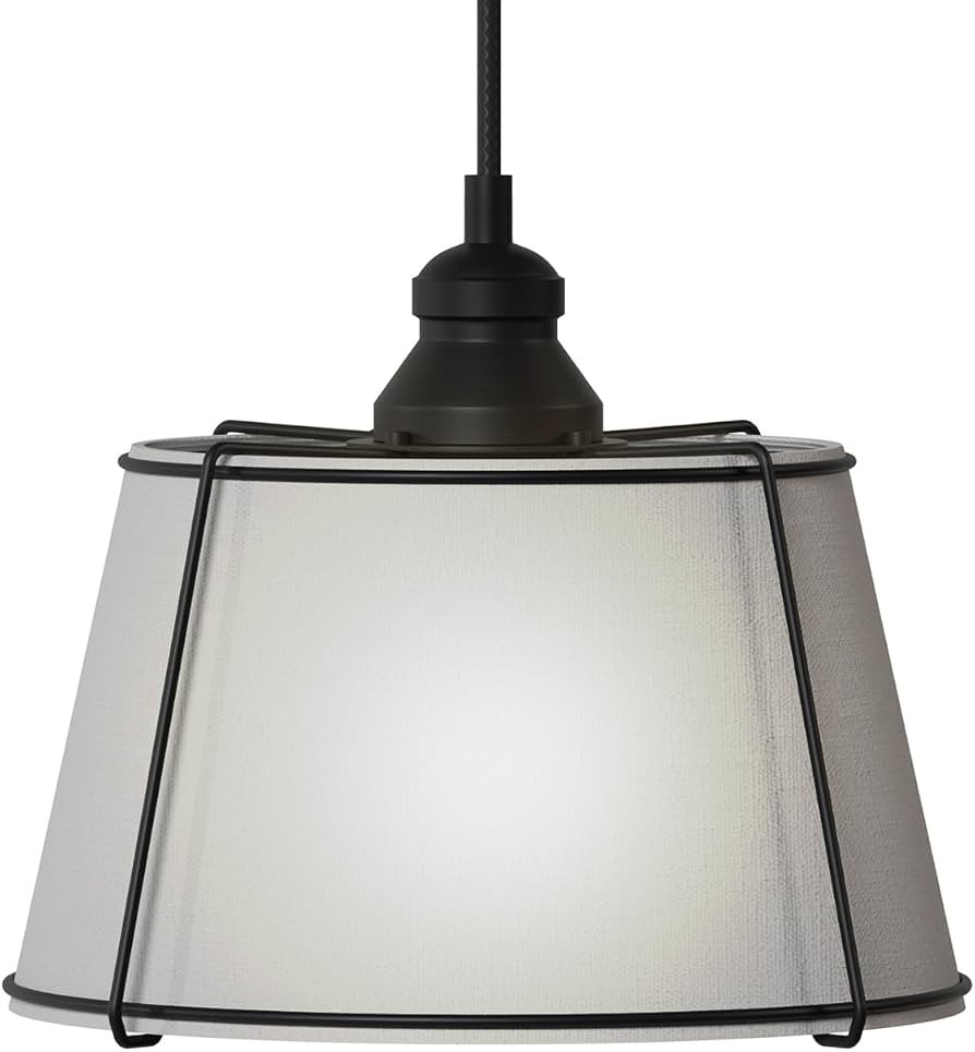 Linen Shade Chandelier Pendant Hanging Light, Gray Shade in Dainty Black Cage with Adjustable Mat... | Amazon (US)