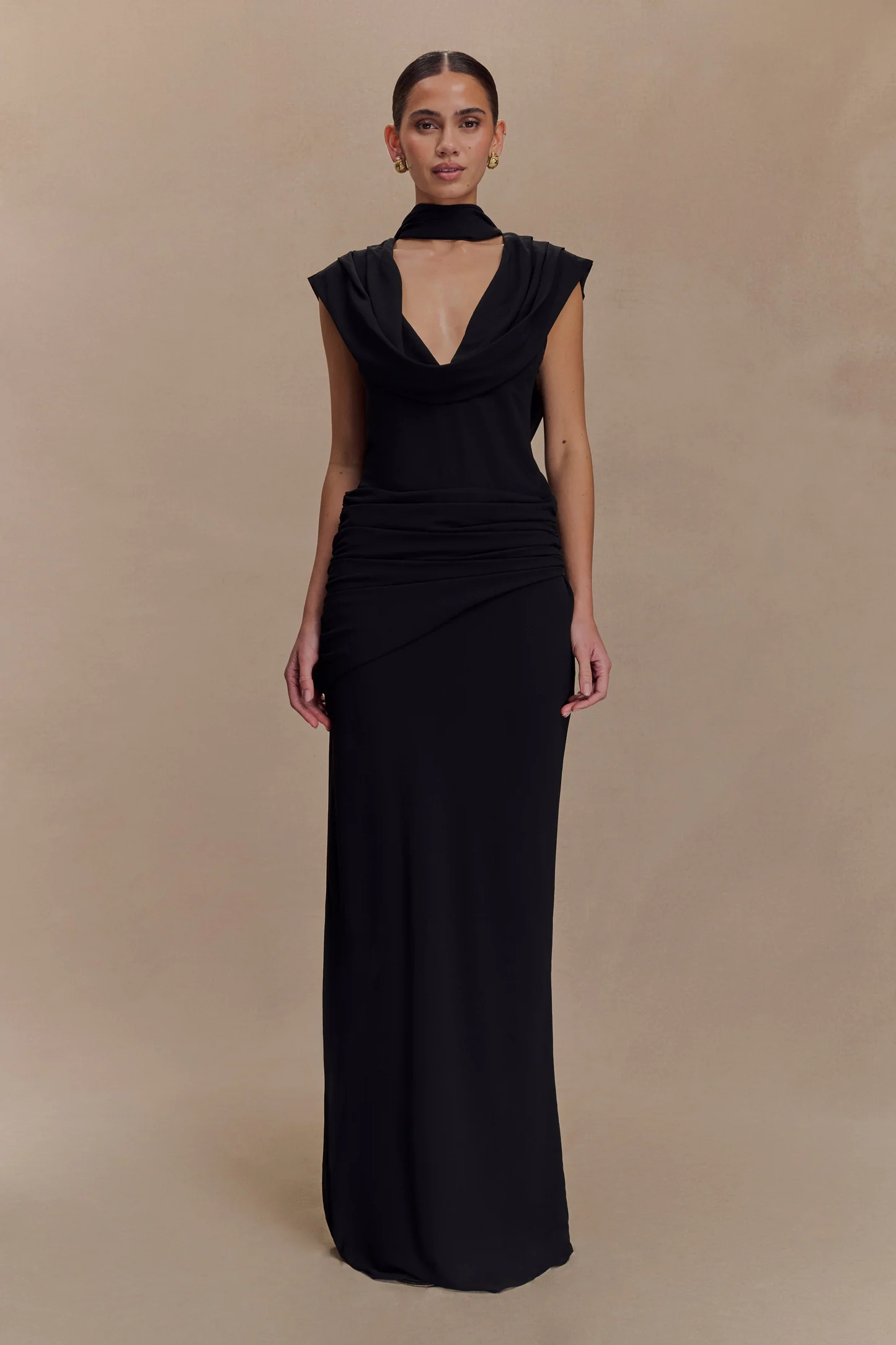 Giulia Chiffon Draped Maxi Dress - Black | Meshki (APAC)