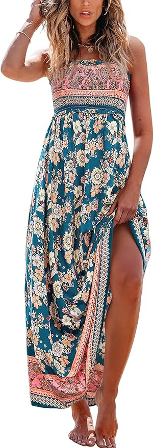 CUPSHE Women's Maxi Dress Ditsy Floral Smocked Summer Sundress Sleeveless Ruffled Spaghetti Strap... | Amazon (US)