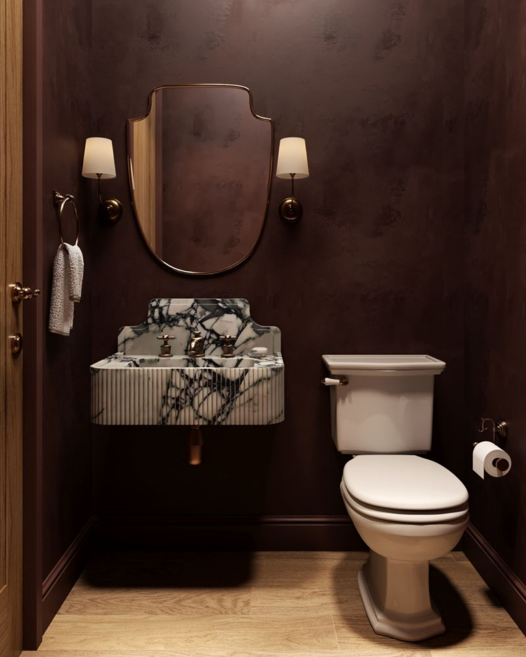 Bold, moody, and timeless ✨
This powder room radiates luxury with deep, textured walls, a statement marble sink, and warm brass accents. A perfect blend of drama and elegance.  

 #LTKSeasonal #LTKHome