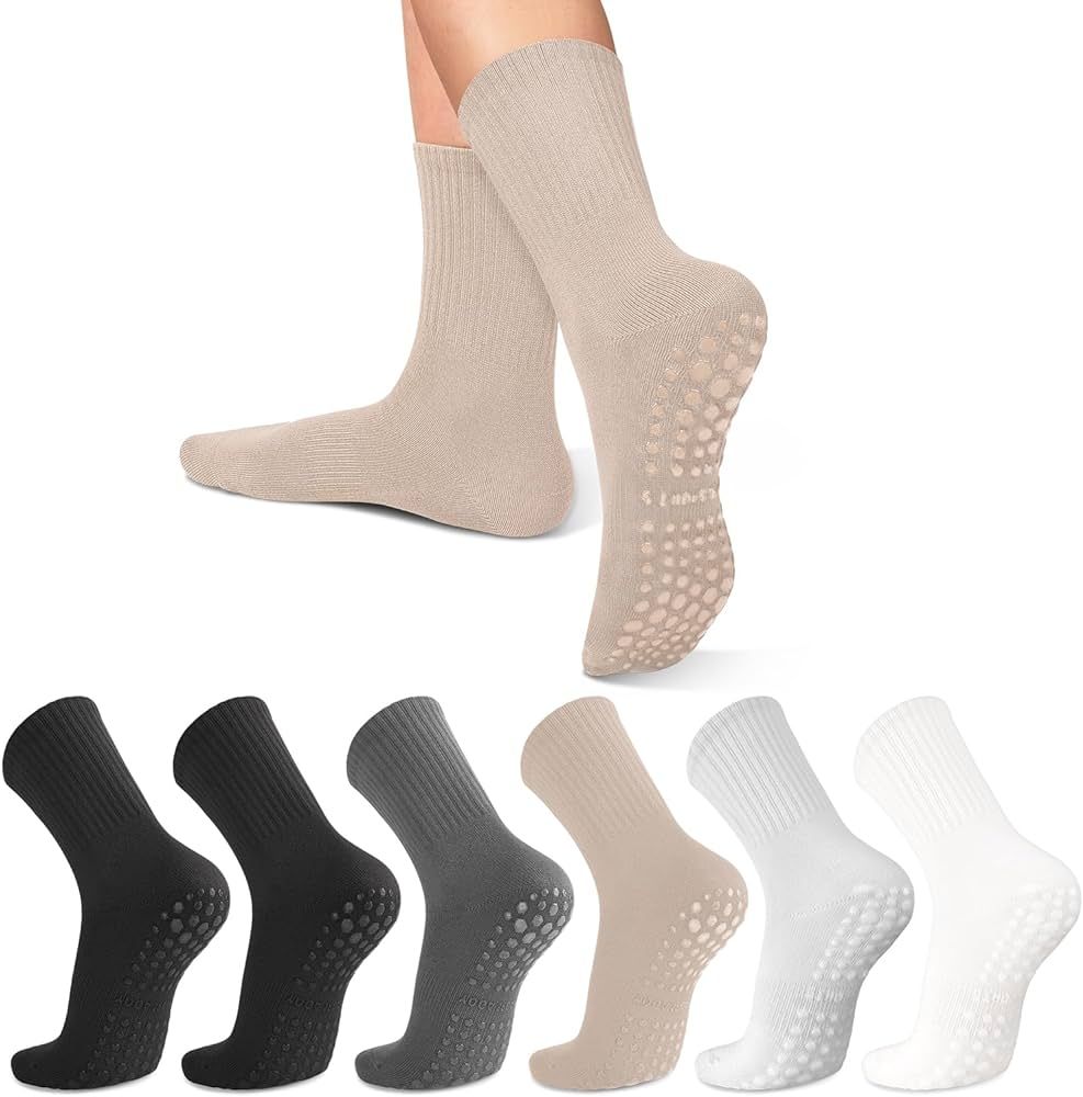 6 Pairs Pilates Socks with Grips for Women-Non-Slip Yoga Socks for Ballet Dance Barefoot Workout ... | Amazon (US)