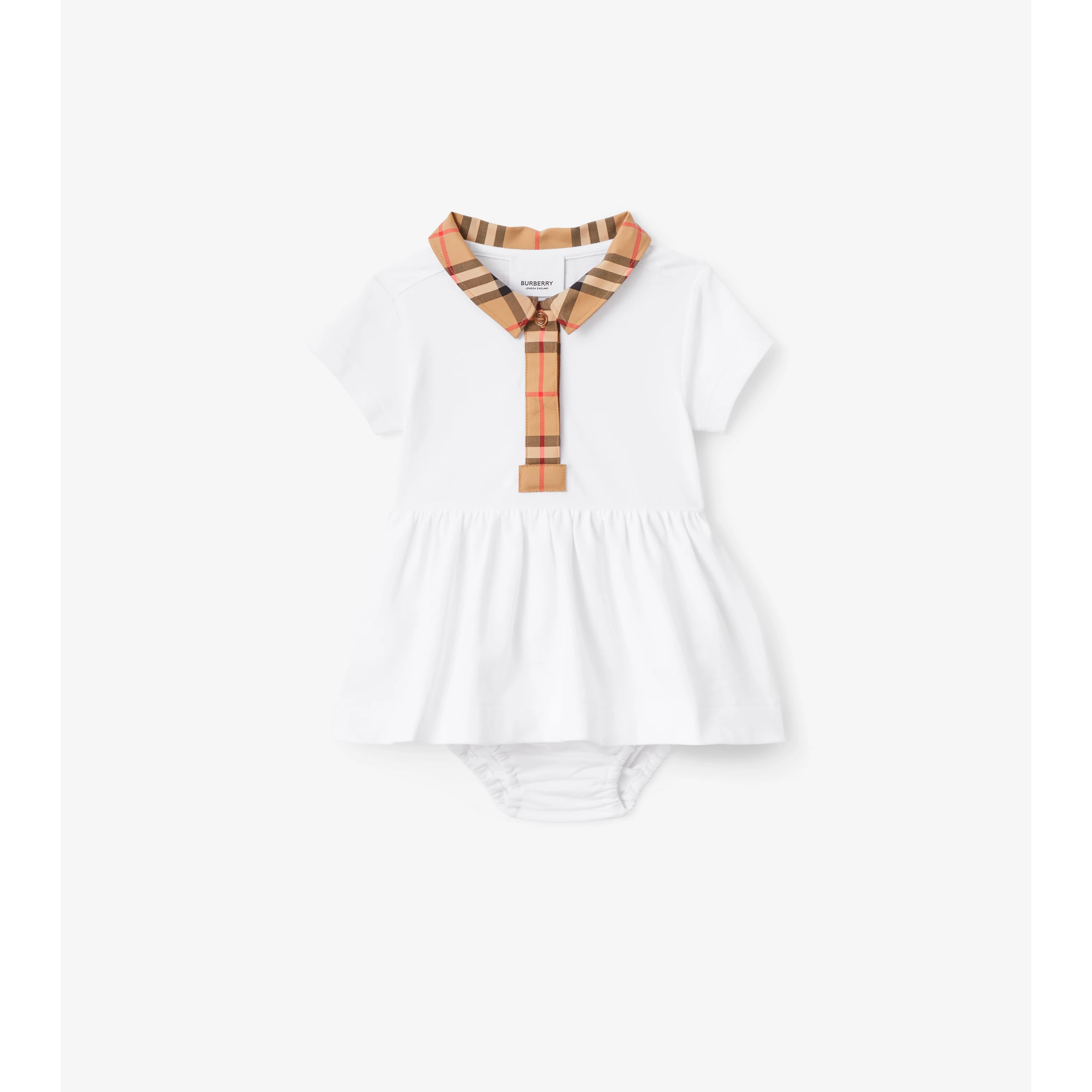 Check Trim Stretch Cotton Piqué Dress with Bloomers | Burberry (US)