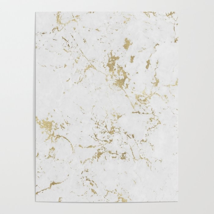 White And Gold Faux Marble Art Poster by Artonwear - 18" X 24 | Society6