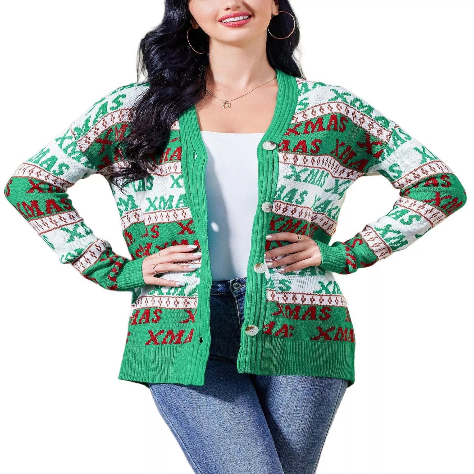 Women's Christmas Sweater Cardigans Knitted Long Sleeve Open Front Button Down Coats Outfits | Kohl's