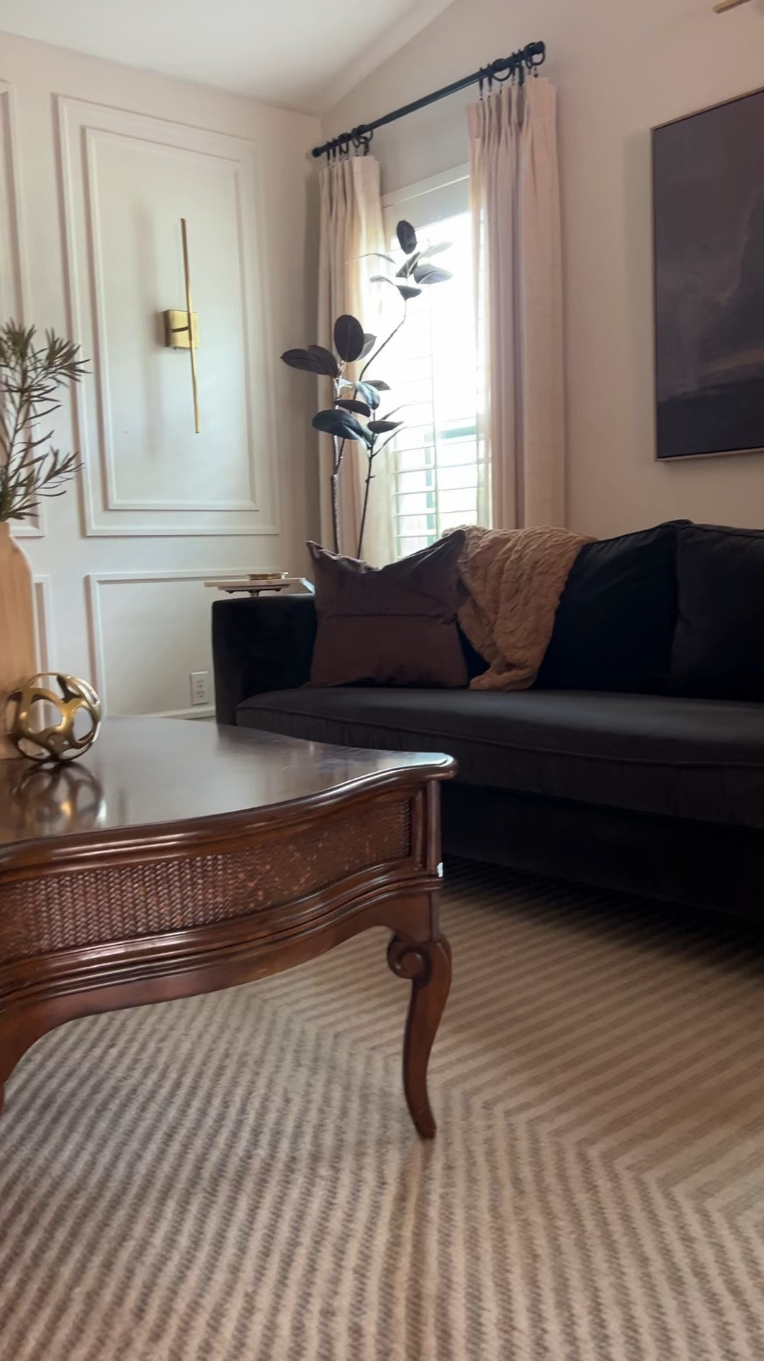 All things living room. Couch, pictures, rug. 

Visit my @amazon store for the curtains, pillow cases, and lights. Coffee table is thrifted. 

#LTKhome #LTKVideo