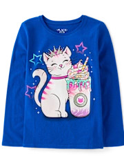 Girls Cat Milkshake Graphic Tee - renew blue | The Children's Place