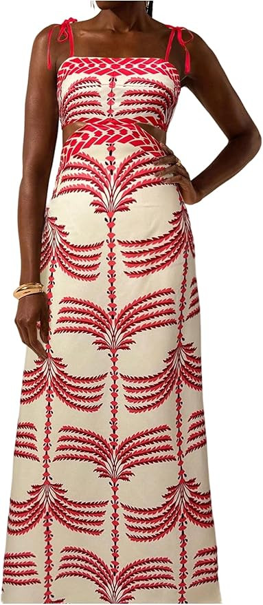 SOLY HUX Women's Summer Maxi Dress Boho Print Tie Shoulder Spaghetti Strap Cut Out Tie Back Cami ... | Amazon (US)