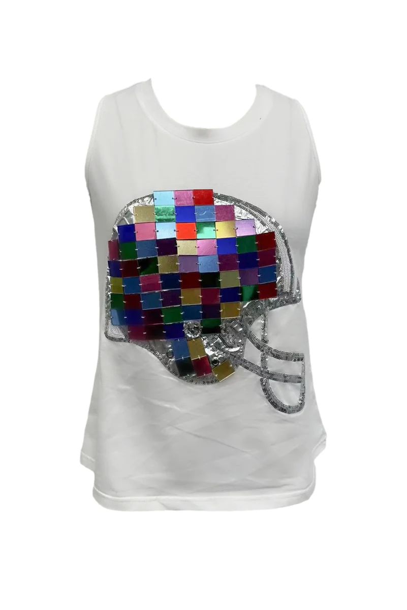 *PREORDER*-White & Rainbow Mirror Helmet Tank | Queen of Sparkles