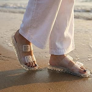 CUSHIONAIRE Pool Slides For Women Waterproof Double Buckle Adjustable Slip-On Womens Sandals For ... | Amazon (US)