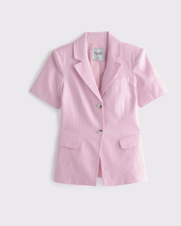 Women's Short-Sleeve Premium Linen Blazer | Women's New Arrivals | Abercrombie.com | Abercrombie & Fitch (US)