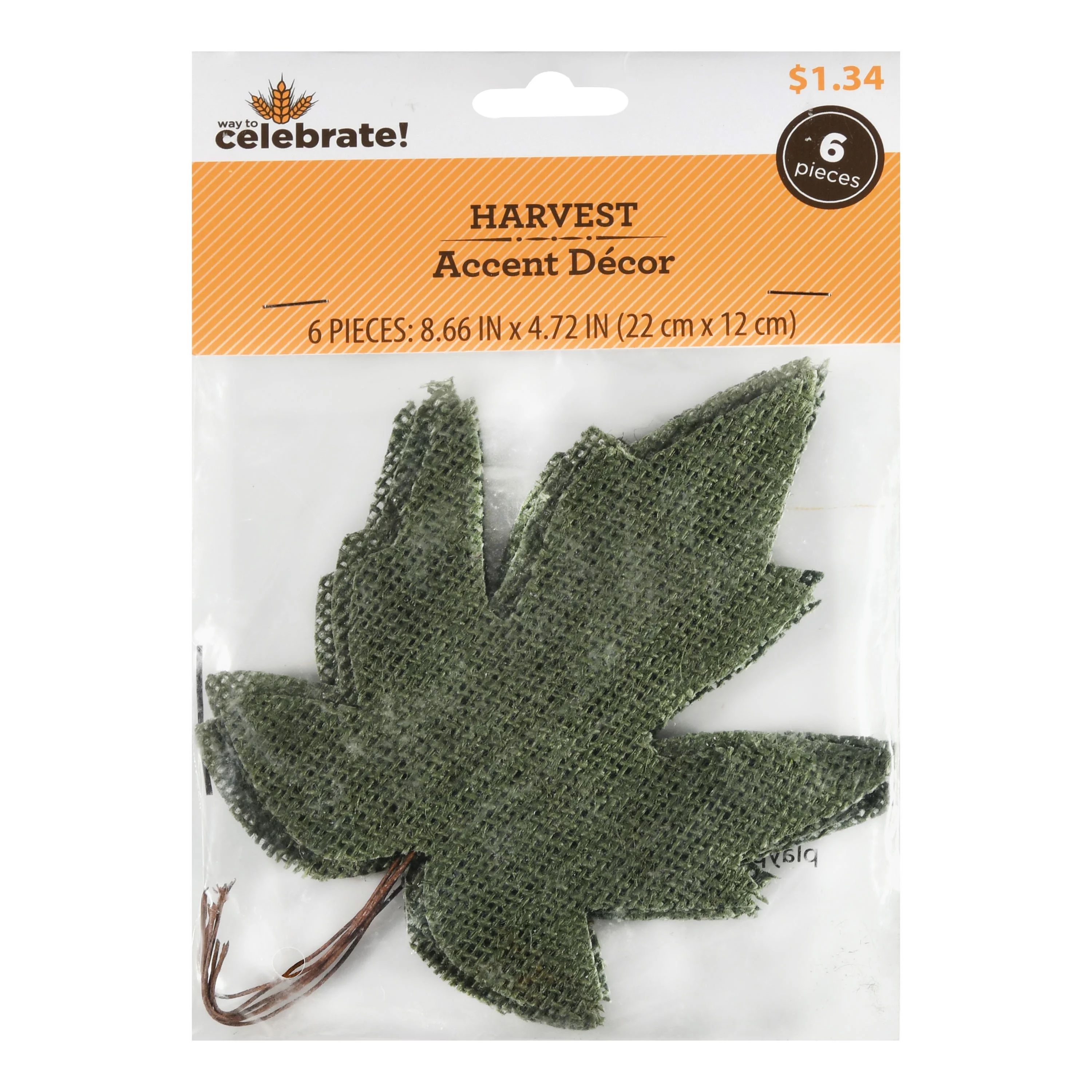 Way to Celebrate Harvest Burlap Artificial Maple Leaf, 6 Pack, Green, Height 8.7 Inches, Width 4.... | Walmart (US)