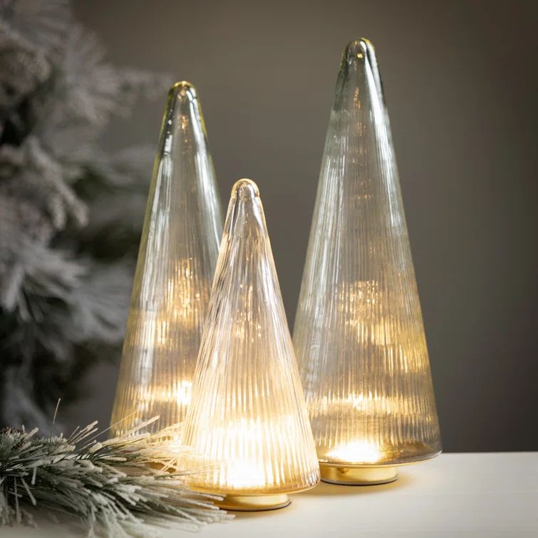 12.5"H, 15.5"H And 17"H Lighted Tree Set Of 3; Clear | Wayfair North America