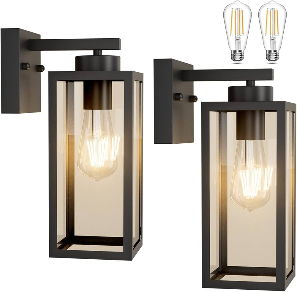 Tipace Outdoor Wall Lantern 2 Pack Black Exterior Wall Sconce with Clear Glass Shade Wall Mount L... | Amazon (CA)