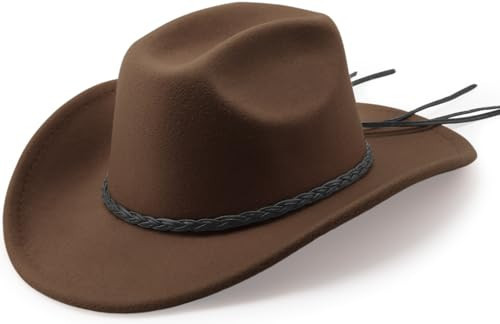 DRESHOW Western Cowboy Hat for Men Women Cowboy Cowgirl Hat Outdoor Wide Brim Retro Felt Fedora Hats Unisex Rolled up Caps | Amazon (US)