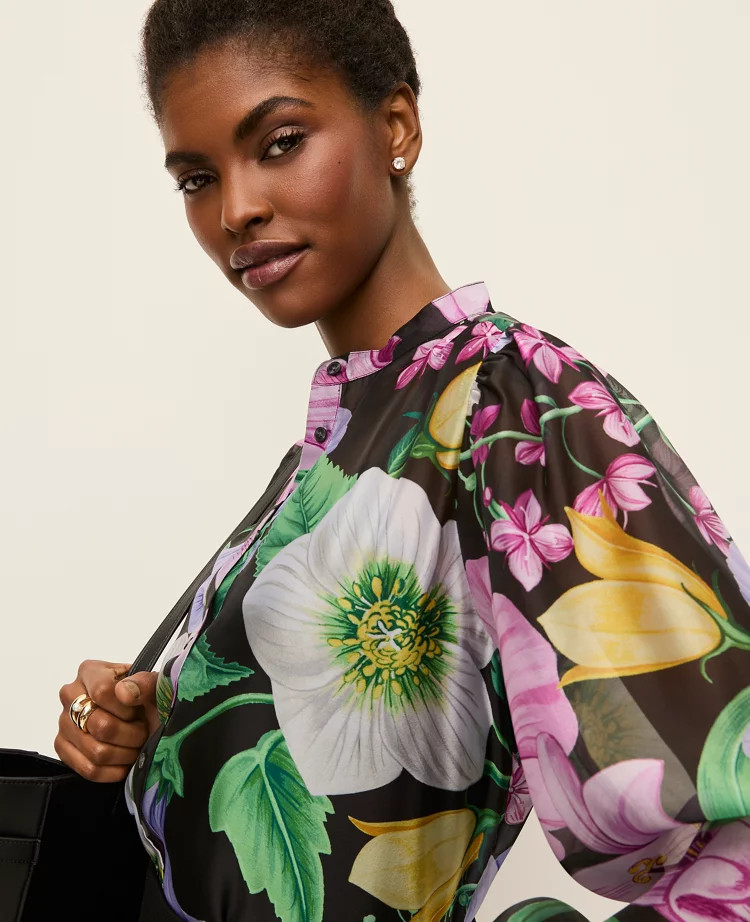 Floral Ruffle Trim Blouse | Ann Taylor